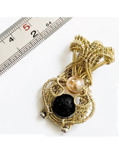 Handmade Brass Wire Wrapped Necklace | Pendant With Lava Rock