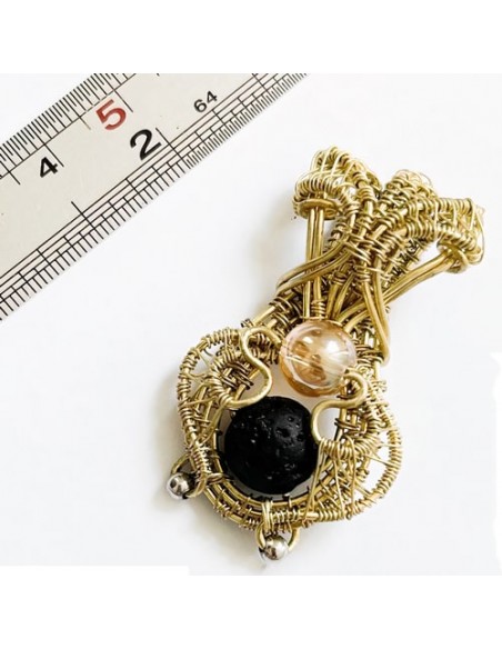 Handmade Brass Wire Wrapped Necklace | Pendant With Lava Rock Handmade Brass Wire Wrapped Necklace | Pendant With Lava Rock