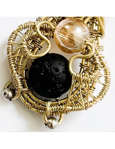 Handmade Brass Wire Wrapped Necklace | Pendant With Lava Rock