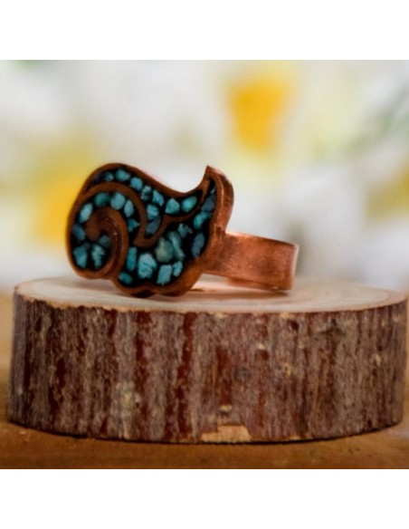Handmade Turquoise Inlaid Copper Ring AC-887