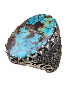 Silver Engraved Ring With Turquoise Stone AC-895 sv