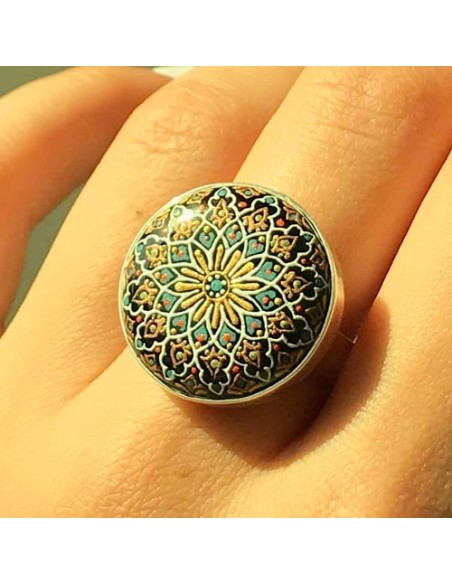 Hand Painted Minakari Silver Ring AC-897 fv1