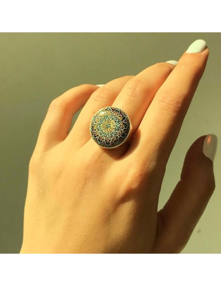 Hand Painted Minakari Silver Ring AC-897 vbfv