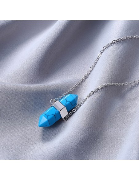 Handmade Blue Turquoise Silver Necklace AC-911 fv3