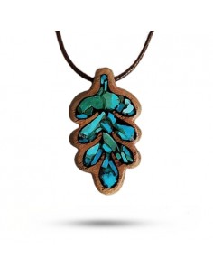 Handmade Wood Inlay Blue Turquoise Necklace | Inlaid Accessory