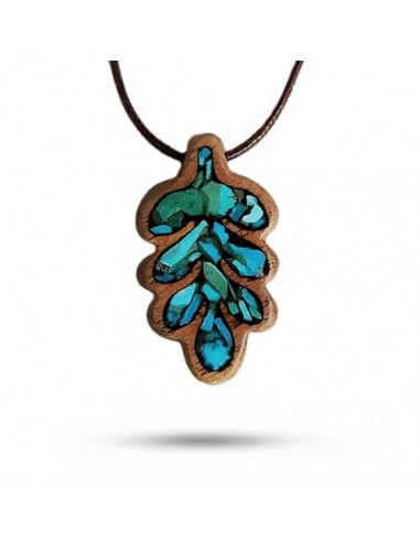 Inlaid Wood Blue Turquoise Necklace AC-915