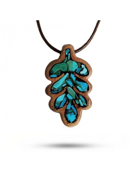 Handmade Wood Inlay Blue Turquoise Necklace | Inlaid Accessory