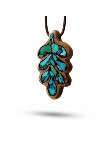 Handmade Wood Inlay Blue Turquoise Necklace | Inlaid Accessory