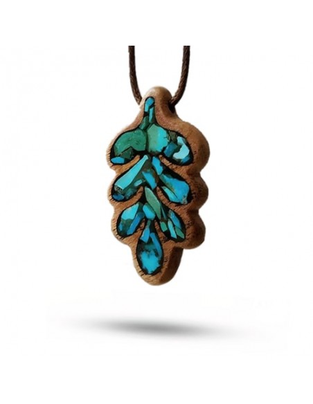 Handmade Wood Inlay Blue Turquoise Necklace | Inlaid Accessory
