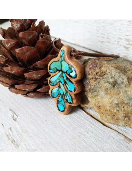Handmade Wood Inlay Blue Turquoise Necklace | Inlaid Accessory