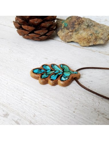 Handmade Wood Inlay Blue Turquoise Necklace | Inlaid Accessory