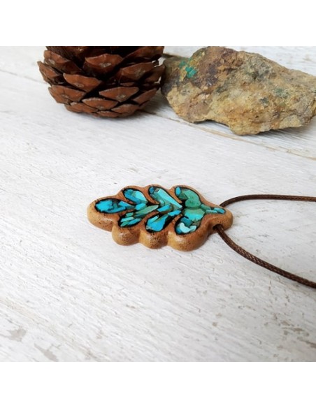 Handmade Wood Inlay Blue Turquoise Necklace | Inlaid Accessory