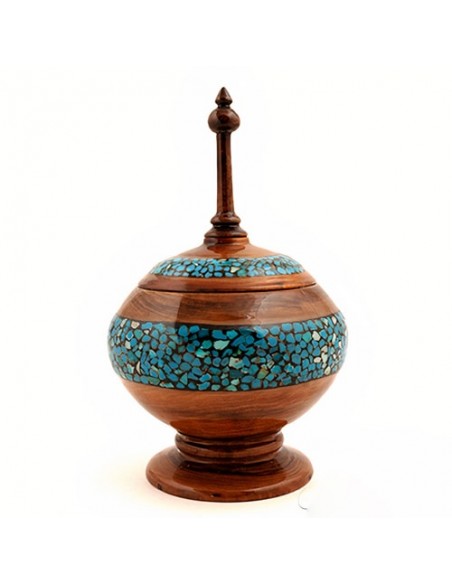 Handmade Wood Candy Bowl With Turquoise Inlay HC-921 fv