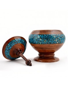 Handmade Wood Candy Bowl With Turquoise Inlay HC-921 fv 2