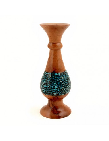 Handmade Wooden Vase With Turquoise Inlay HC-923 fv