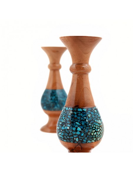 Handmade Wooden Vase With Turquoise Inlay HC-923 zi