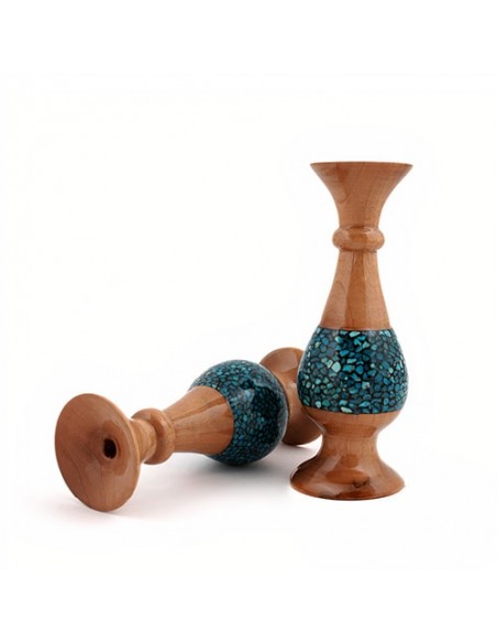 Handmade Wooden Vase With Turquoise Inlay HC-923 sv1