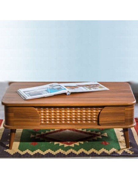 wooden coffee table of the leatherette sofa set