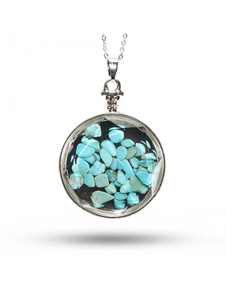 Blue Turquoise Steel & Resin Necklace AC-928 fv