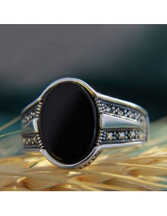 Handmade Silver & Black Onyx Men's Ring AC-939 fv 2