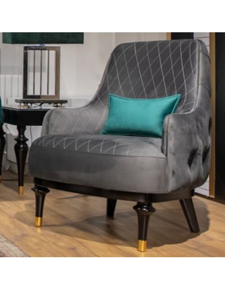 grey velvet armchair -lateral