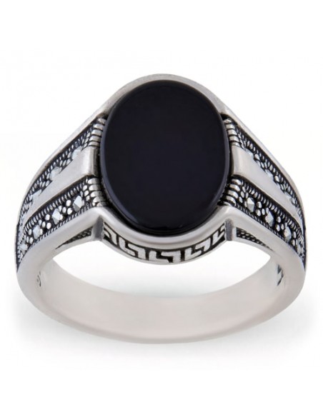 Handmade Silver & Black Onyx Men's Ring AC-939 fv Handmade Silver & Black Onyx Men's Ring AC-939 fv