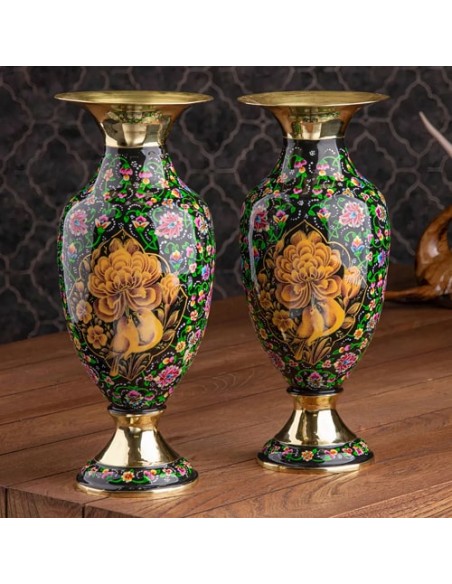 Hand Painted Brass Minakari Vase 2 Pcs AC-951 fv2