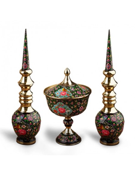 Hand Painted Modern Minakari Bowl & Vases 3 Pcs HC-956 fv Hand Painted Modern Minakari Bowl & Vases 3 Pcs HC-956 fv