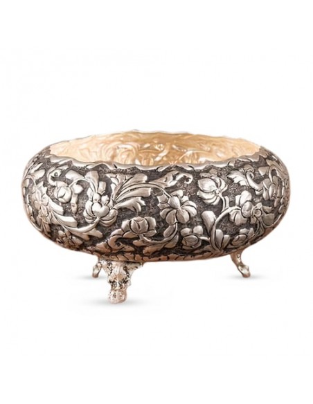 Hand Engraved Brass (Silver Coated) Nut Bowl HC-981 fv