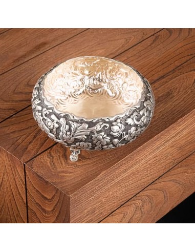 Hand Engraved Brass (Silver Coated) Nut Bowl HC-981 fv1