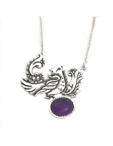 Hand Engraved Silver & Amethyst Women's Necklace AC-990 fv