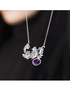 Hand Engraved Silver & Amethyst Women's Necklace AC-990 fv 2