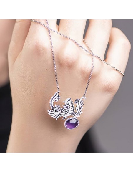Hand Engraved Silver & Amethyst Women's Necklace AC-990 oh