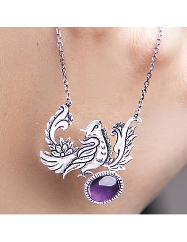 Hand Engraved Silver & Amethyst Women's Necklace AC-990 ohzi