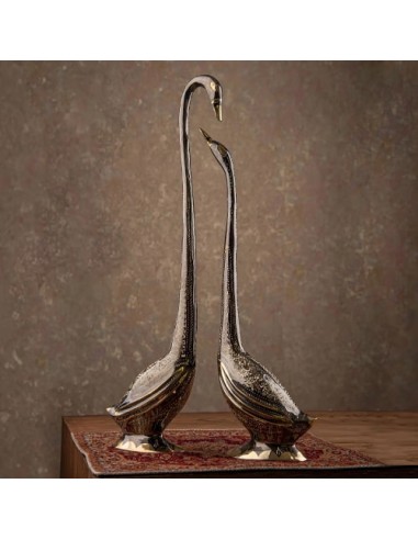 Hand Engraved Brass & Bronze Crane Sculpture HC-992 fv2