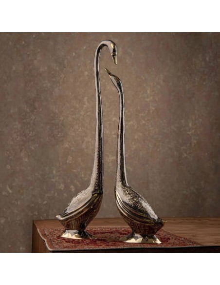 Hand Engraved Brass & Bronze Crane Sculpture HC-992 fv2