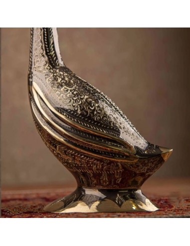 Hand Engraved Brass & Bronze Crane Sculpture HC-992 zi