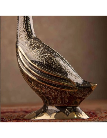 Hand Engraved Brass & Bronze Crane Sculpture HC-992 zi