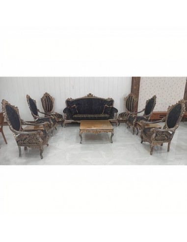 black wooden carved sofa set