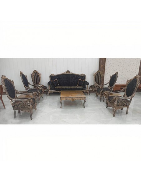 black wooden carved sofa set