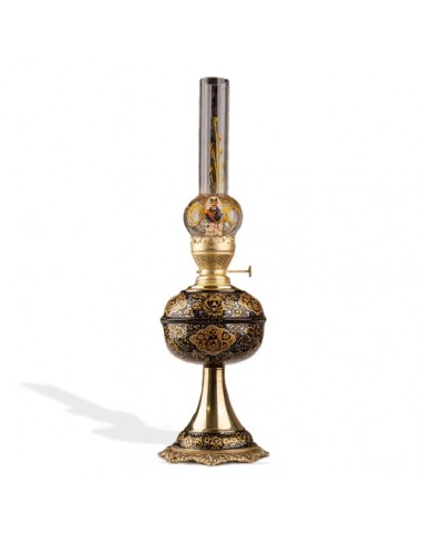 Hand Painted Minakari Lamp, Persian Brass Oil Lamp