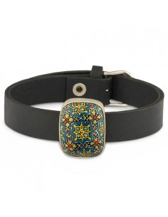 Hand Painted Minakari Silver & Leather Bracelet AC-1010 fv