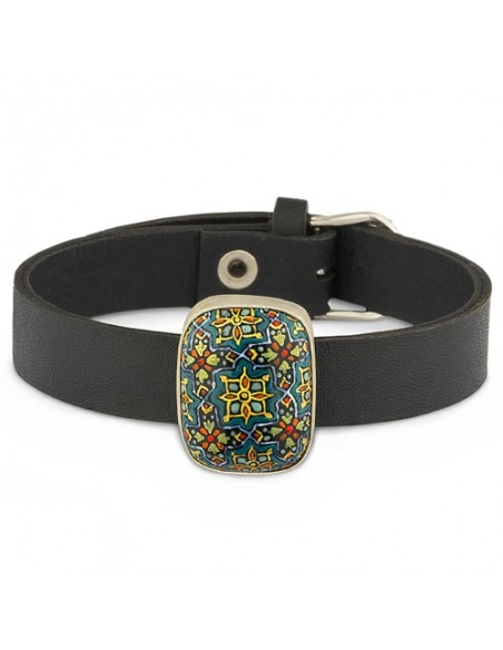 Hand Painted Minakari Silver & Leather Bracelet AC-1010 fv