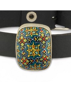 Hand Painted Minakari Silver & Leather Bracelet AC-1010 fv 2