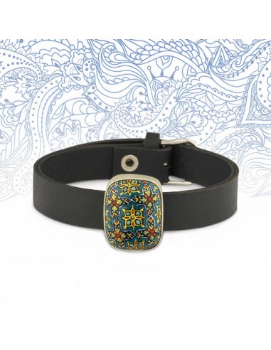 Hand Painted Minakari Silver & Leather Bracelet AC-1010 fv1