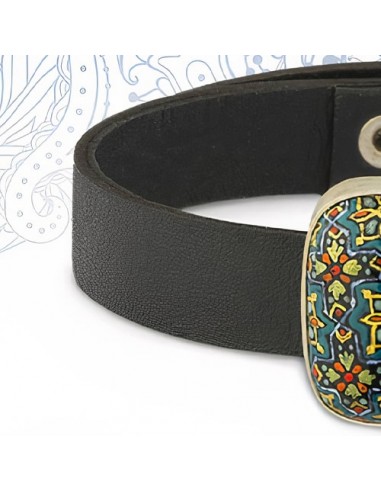 Hand Painted Minakari Silver & Leather Bracelet AC-1010 zil