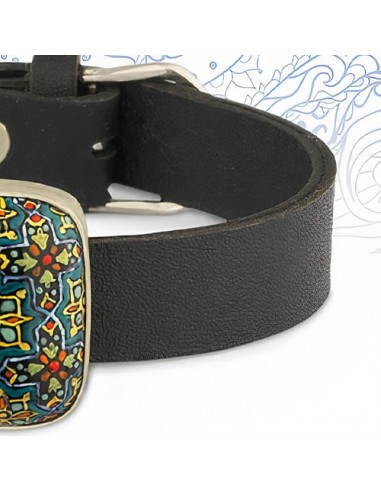 Hand Painted Minakari Silver & Leather Bracelet AC-1010 zir