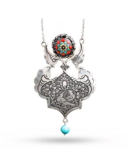 Meenakari & Hand Engraved Silver Women's Necklace AC-1022 fv Meenakari & Hand Engraved Silver Women's Necklace AC-1022 fv