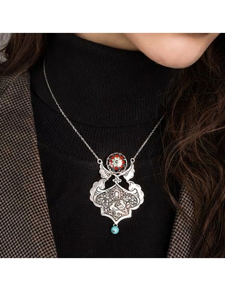 Meenakari & Hand Engraved Silver Women's Necklace AC-1022 iuzi Meenakari & Hand Engraved Silver Women's Necklace AC-1022 iuzi
