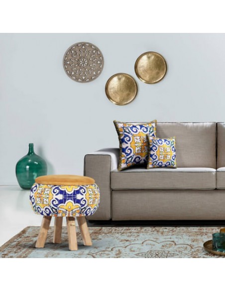 amber ottoman with ivory legs